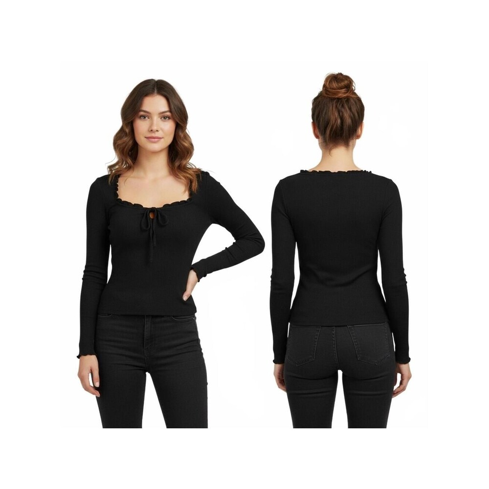 Melrose and Market Black Ruffle Long Sleeve Blouse